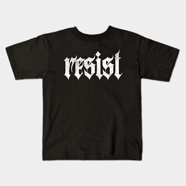 Resist Heavy Metal Vintage Distressed White Typography Kids T-Shirt by Inspire Enclave